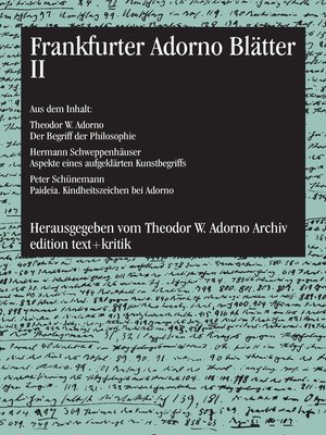 cover image of Frankfurter Adorno Blätter II